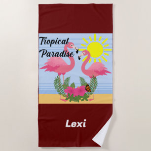 Tropical Paradise Pink Flamingo - Beach Towel
