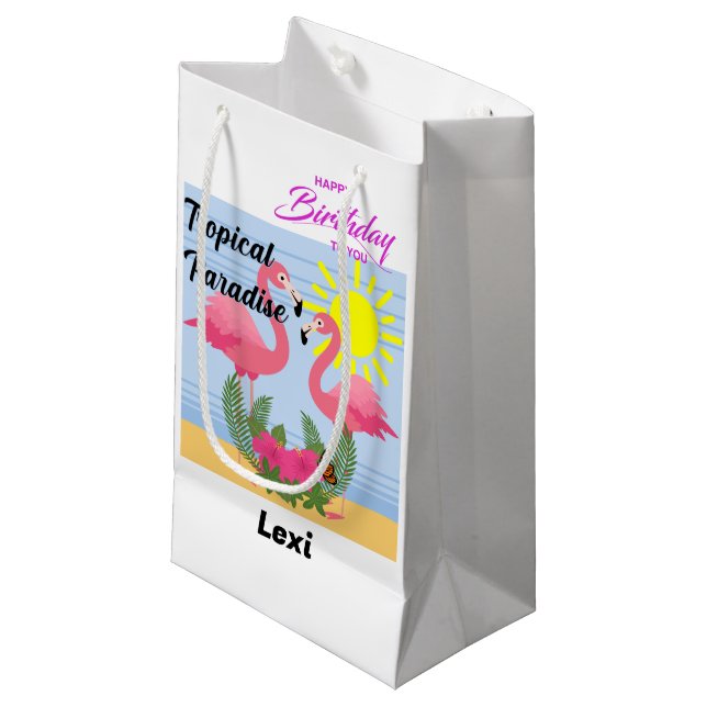Tropical Paradise Pink Flamingo - Gift Bag - Small (Front Angled)