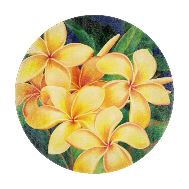 Tropical Paradise Plumeria Hawaiian Cutting Board (Front)