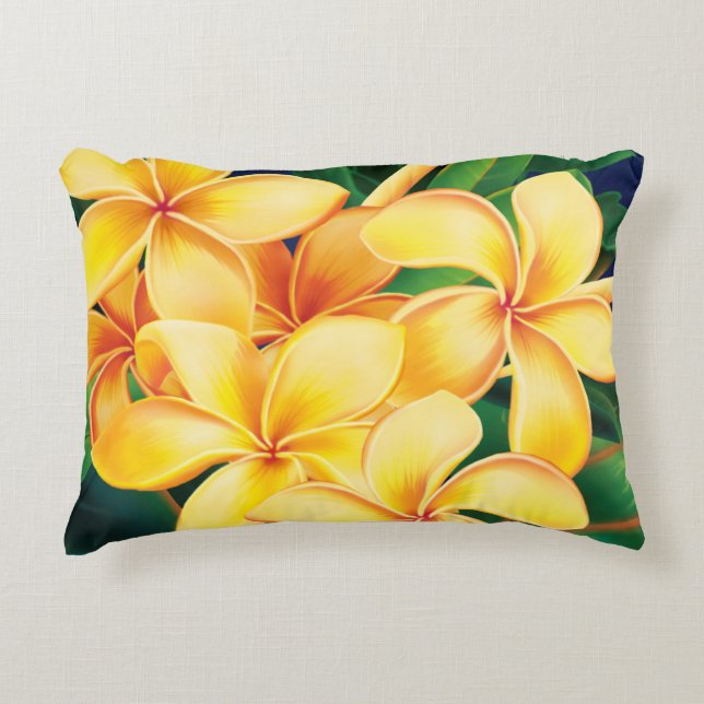 Tropical Paradise Plumeria Hawaiian Decorative Cushion (Front)