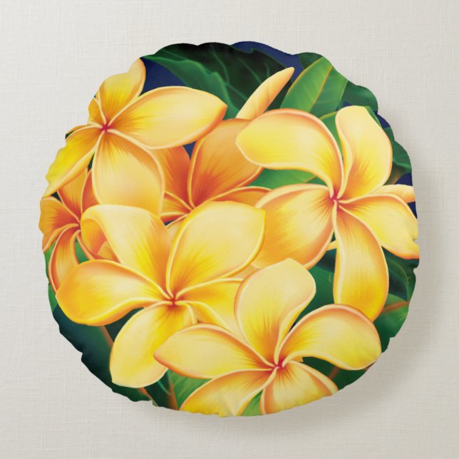 Tropical Paradise Plumeria Hawaiian Round Cushion (Front)