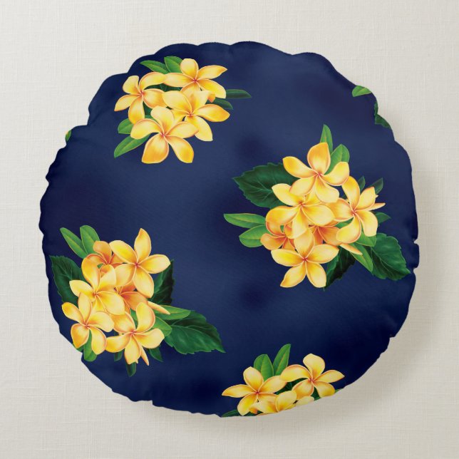 Tropical Paradise Plumeria Hawaiian Round Cushion (Front)