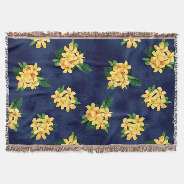 Tropical Paradise Plumeria Hawaiian Throw Blanket (Front)