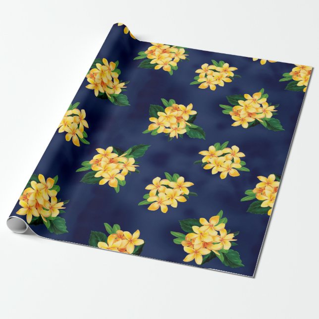 Tropical Paradise Plumeria Hawaiian Wrapping Paper (Unrolled)