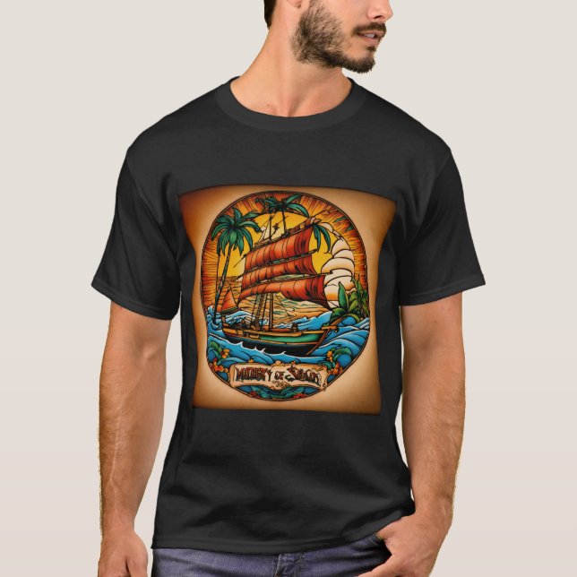 Tropical Paradise Sailor Jerry Tattoo-Inspired T-S T-Shirt (Front)