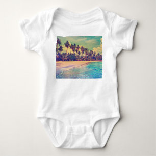Tropical paradise: sea, hotel, beach. baby bodysuit