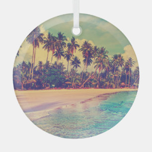 Tropical paradise: sea, hotel, beach. glass tree decoration