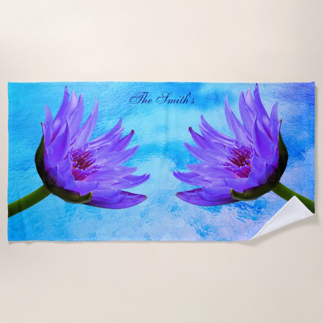 "Tropical Paradise" Square Purple Blue Beach Towel (Front)
