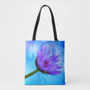 Tropical Paradise Square Purple Blue Text Tote Bag
