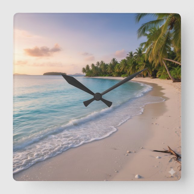 Tropical Paradise Square Wall Clock (Front)