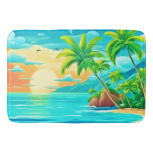 Tropical Paradise Sunset Coastline View Bath Mat