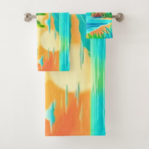 Tropical Paradise Sunset Coastline View Bath Towel Set