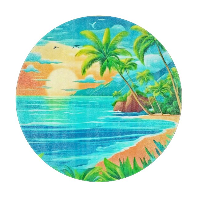 Tropical Paradise Sunset Coastline View Cutting Board (Front)