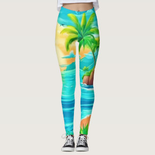 Tropical Paradise Sunset Coastline View Leggings