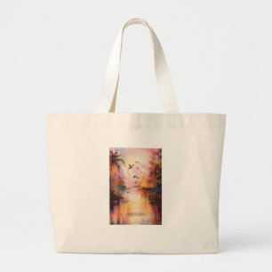 Tropical Paradise Sunset Serene Landscape Large Tote Bag