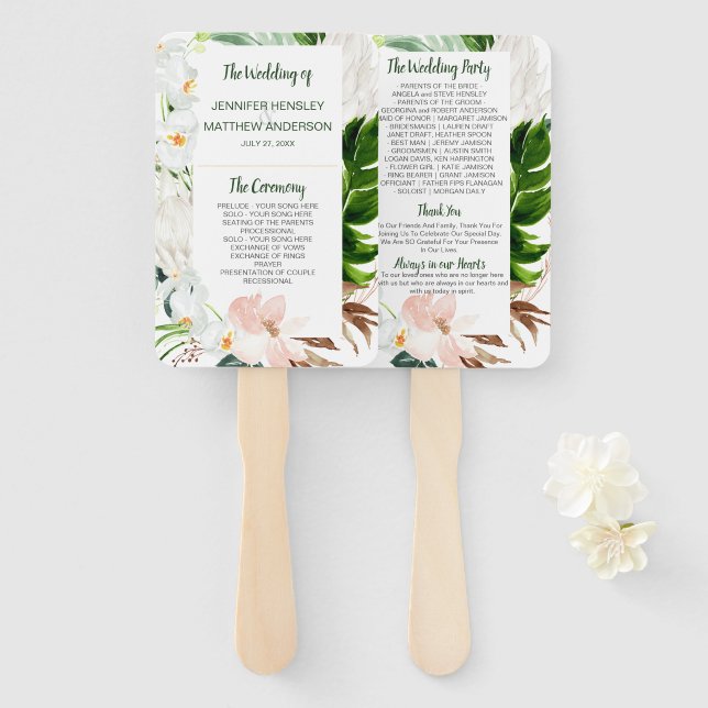 Tropical Paradise Tropical Floral Wedding Hand Fan (Front and Back)