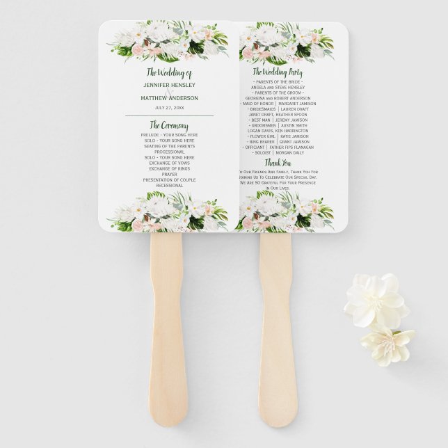 Tropical Paradise Watercolor Floral Wedding Hand Fan (Front and Back)