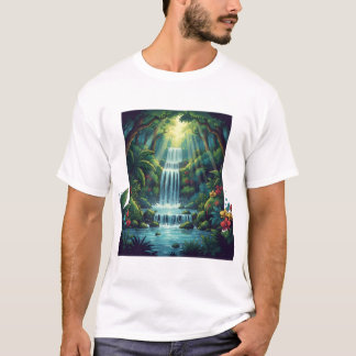 Tropical Paradise Waterfall Scene – Ultra Detailed T-Shirt