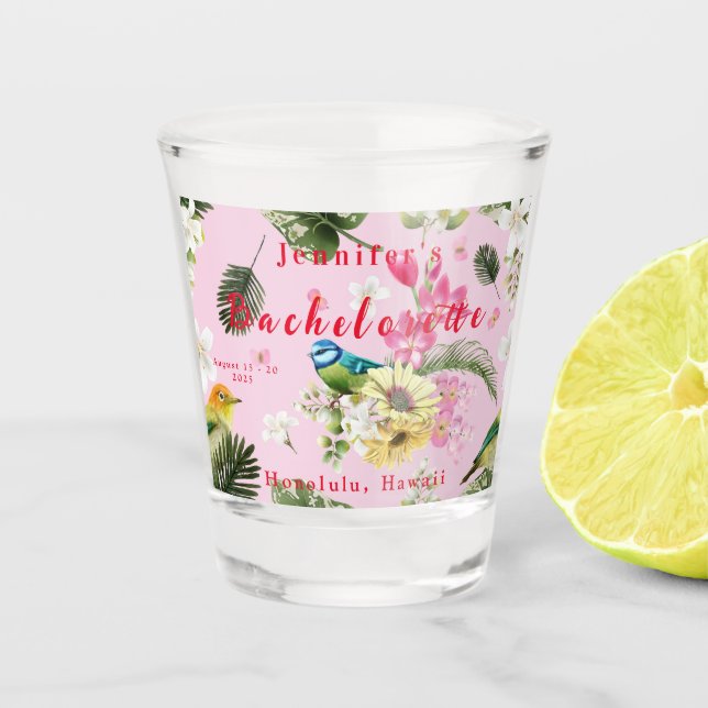 Tropical Paradise Weekend Trip Bachelorette Party Shot Glass (Front)