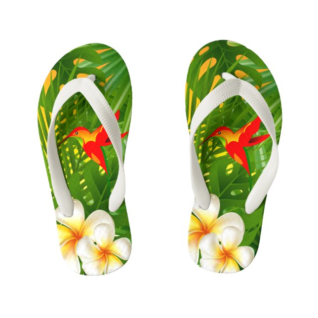 Tropical Paradise with a Hummingbird Kid's Flip Flops (Footbed)