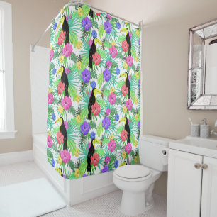 Tropical Paradise with Flowers & Parrot Shower Curtain