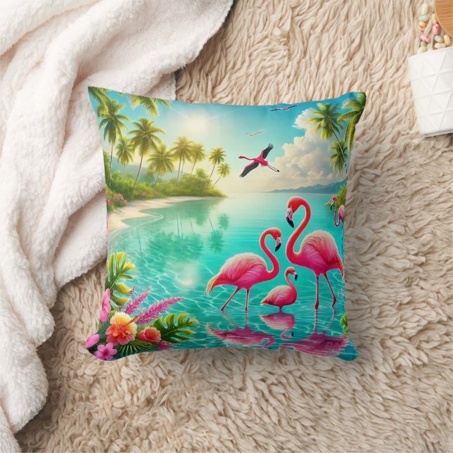 Tropical Paradise with Vibrant Flamingos by Crysta Cushion (Blanket)