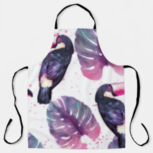 Tropical paradise with watercolor parrots and palm apron