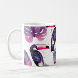 Tropical paradise with watercolor parrots and palm coffee mug