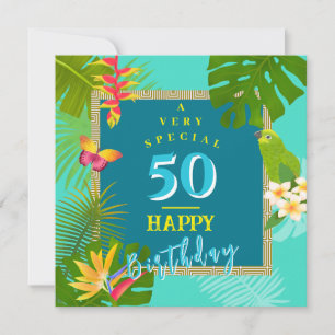 Tropical Paradise Yearly 50th Teal Birthday Card