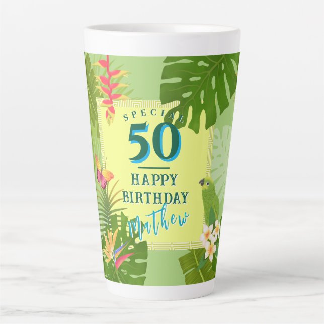 Tropical Paradise Yearly Birthday Green Latte Mug (Front)