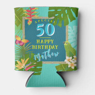 Tropical Paradise Yearly Birthday Teal Can Cooler