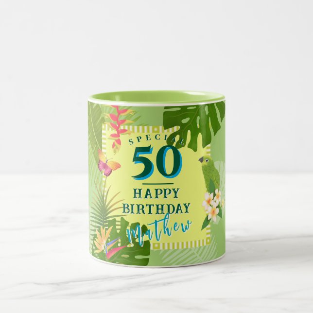 Tropical Paradise Yearly Birthday Two-Tone Coffee Mug (Center)