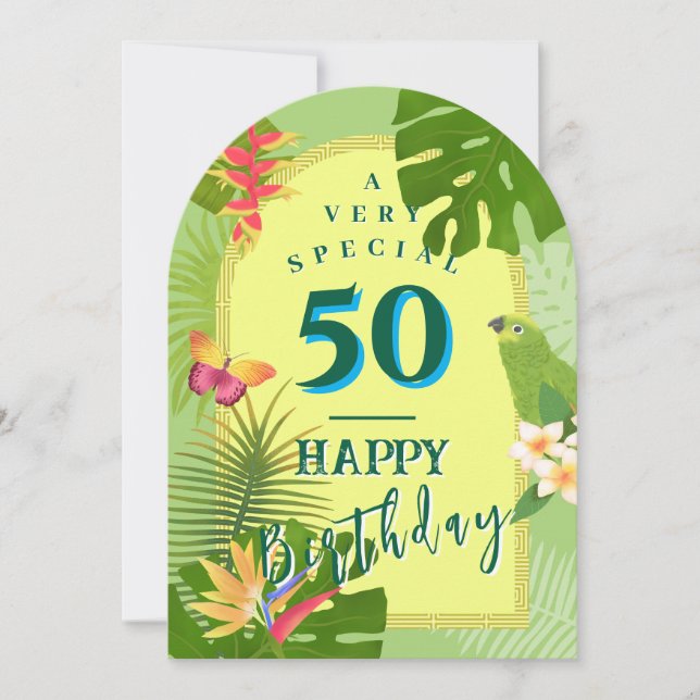 Tropical Paradise Yearly Green Birthday Card (Front)