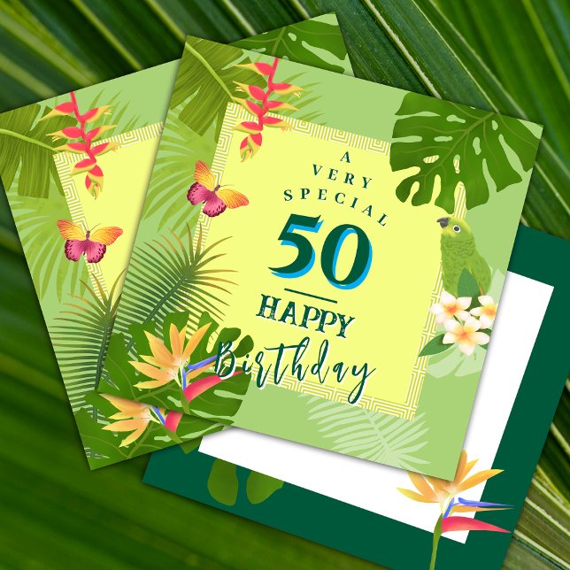 Tropical Paradise Yearly Green Birthday Card (Tropical Paradise Birthday  Square Card.)