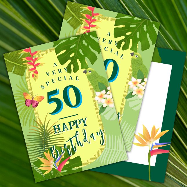 Tropical Paradise Yearly Green Birthday Card (Tropical Paradise Birthday card.)