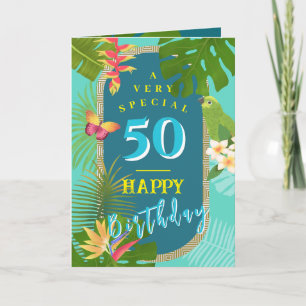 Tropical Paradise Yearly Teal Birthday Card