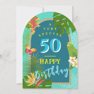 Tropical Paradise Yearly Teal Birthday Card