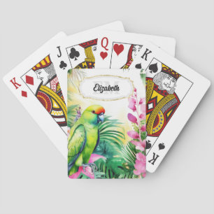 Tropical parakeet jungle bird watercolor flowers playing cards
