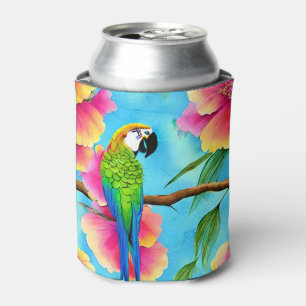 Tropical Parrot and Flower Pattern  Can Cooler