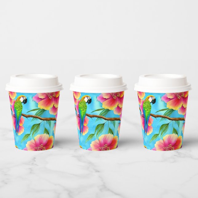 Tropical Parrot and Flower Pattern  Paper Cups (Multi)