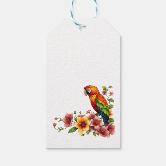 Tropical Parrot and Flowers  Gift Tags (Back)