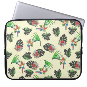 Tropical Parrot and Leaves Watercolor Pattern  Laptop Sleeve