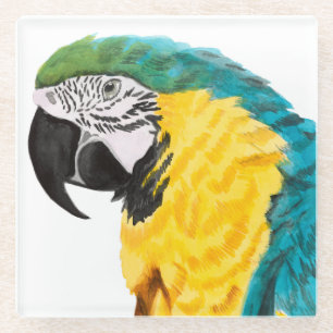 Tropical Parrot Bird Glass Coaster