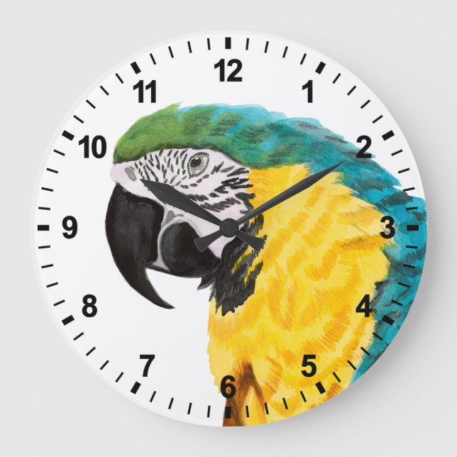 Tropical Parrot Bird Large Clock (Front)