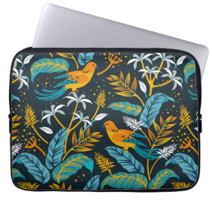 Tropical Parrot Birds & Colourful Leaves Pattern Laptop Sleeve