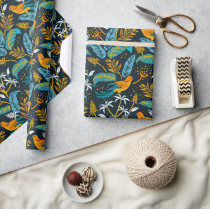 Tropical Parrot Birds & Colourful Leaves Pattern Wrapping Paper