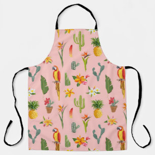Tropical Parrot, Cactus Vintage Pattern. Apron
