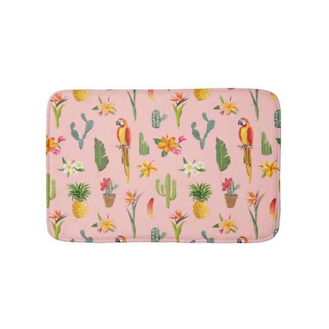 Tropical Parrot, Cactus Vintage Pattern. Bath Mat (Front)