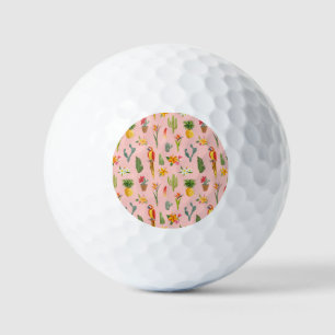 Tropical Parrot, Cactus Vintage Pattern. Golf Balls