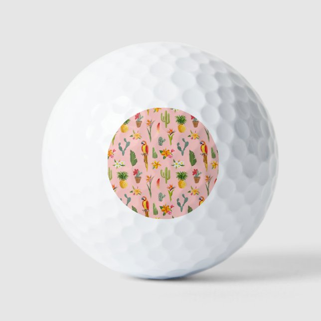 Tropical Parrot, Cactus Vintage Pattern. Golf Balls (Front)